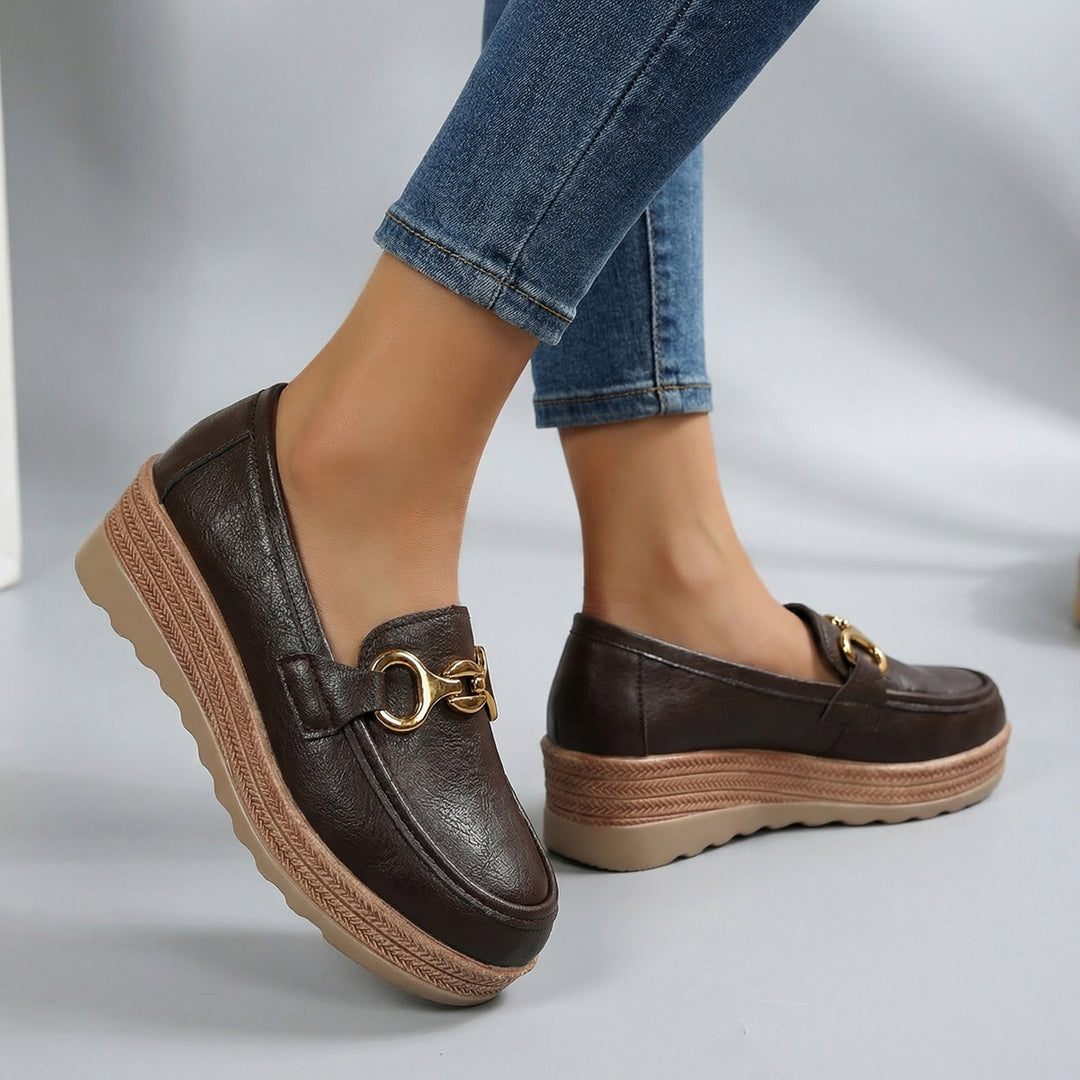 Zelvyn Chain Platform Loafers - Color:Brown;Size:35