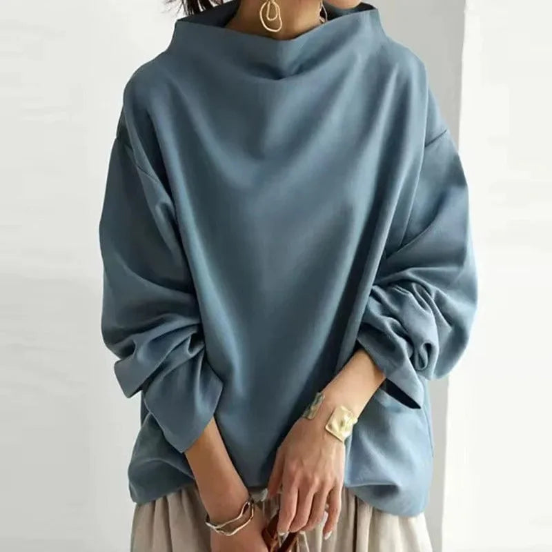 Zuzanna | Women's Soft High-Neck Sweater - Color:Blue;Size:XS